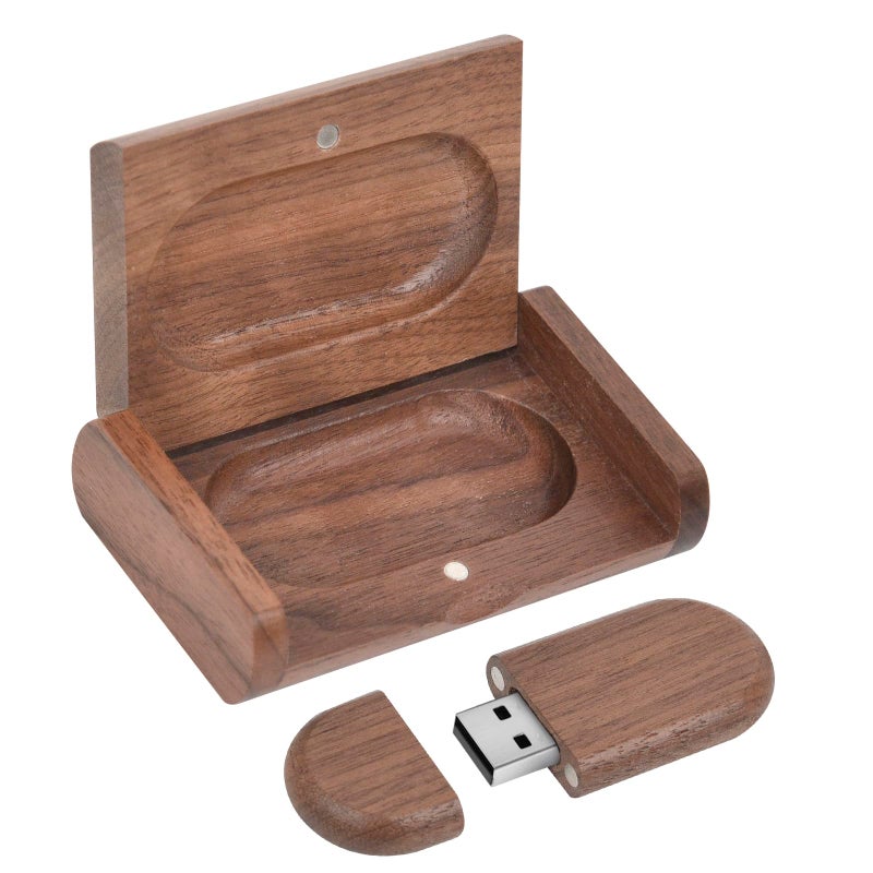 Fire Stone Novelty Wooden USB 2.0 Flash Drive 16GB Data Storage Memory Stick USB Stick Ellipse Pendrive with Wooden Box - Image 1